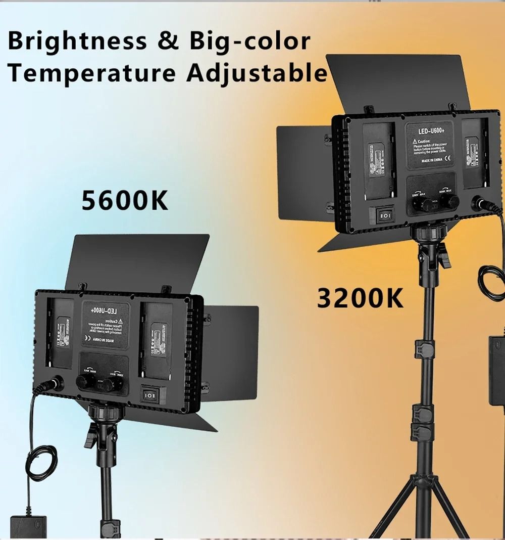 LED-600 LED Video Light Professional Photography Panel 600PCS Light Beads 3200-5600K Dimmable with 2 batteries and charger