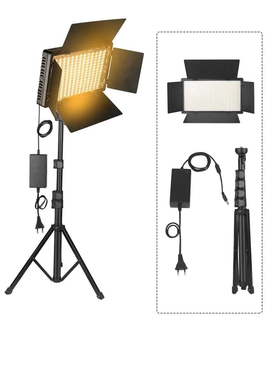 LED-600 LED Video Light Professional Photography Panel 600PCS Light Beads 3200-5600K Dimmable with 2 batteries and charger