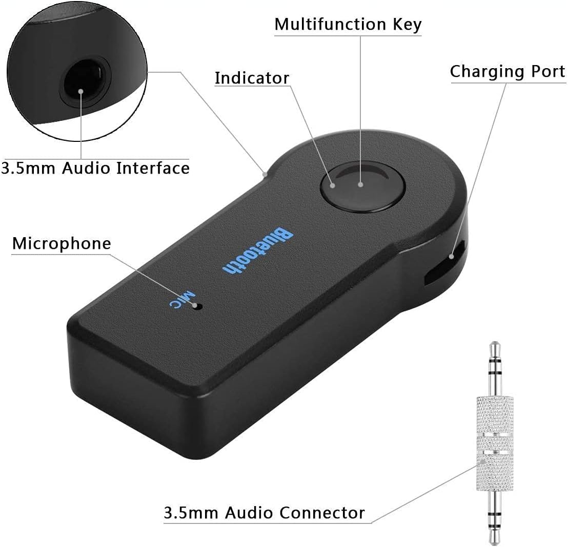 Mini Bluetooth Receiver for Samsung Galaxy J3 Pro - Wireless to 3.5mm Jack Hands-Free Car Kit for Car Music 3.5mm Audio Jack wLED Button Indicator for Audio Stereo System Headphone Speaker