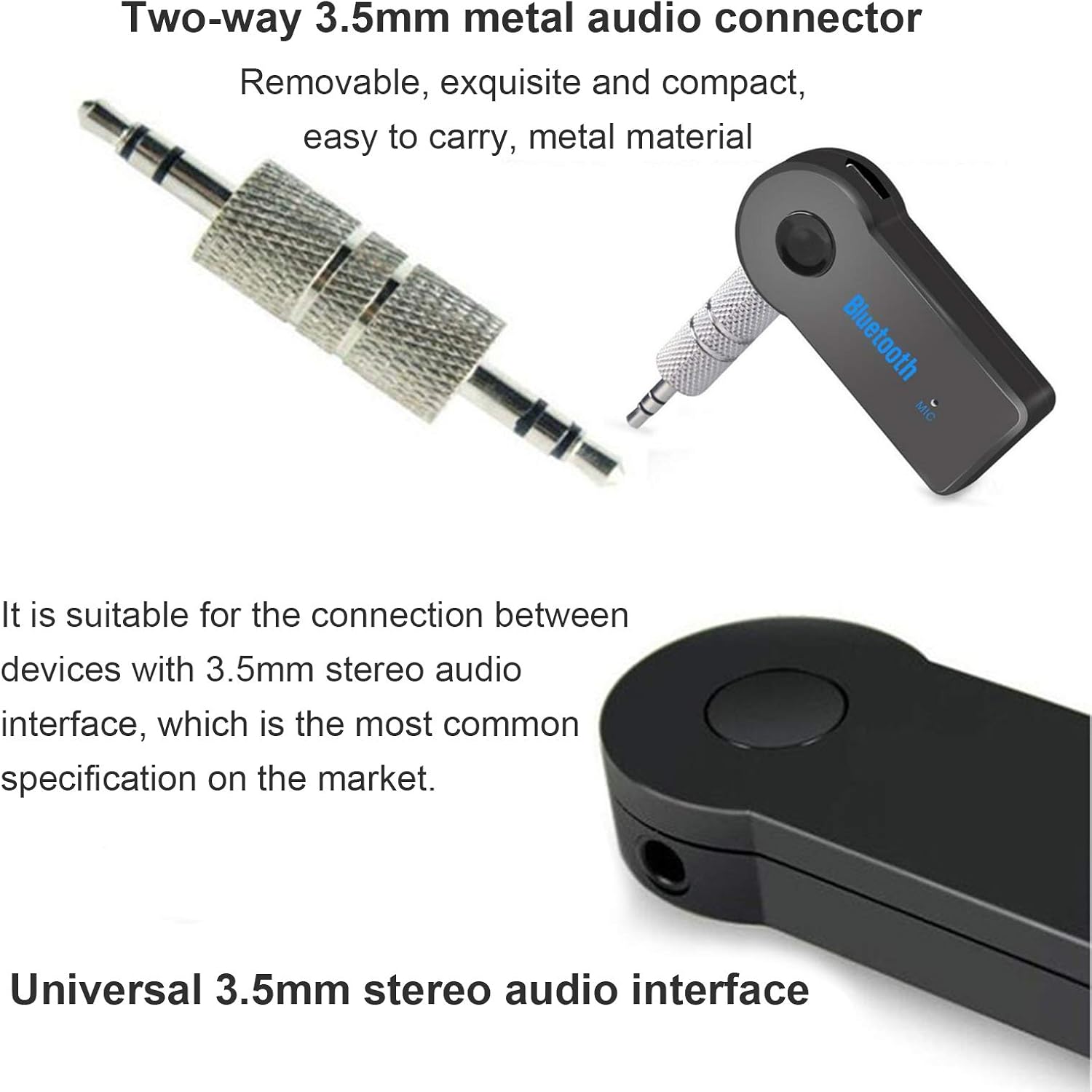 Mini Bluetooth Receiver for Samsung Galaxy J3 Pro - Wireless to 3.5mm Jack Hands-Free Car Kit for Car Music 3.5mm Audio Jack wLED Button Indicator for Audio Stereo System Headphone Speaker