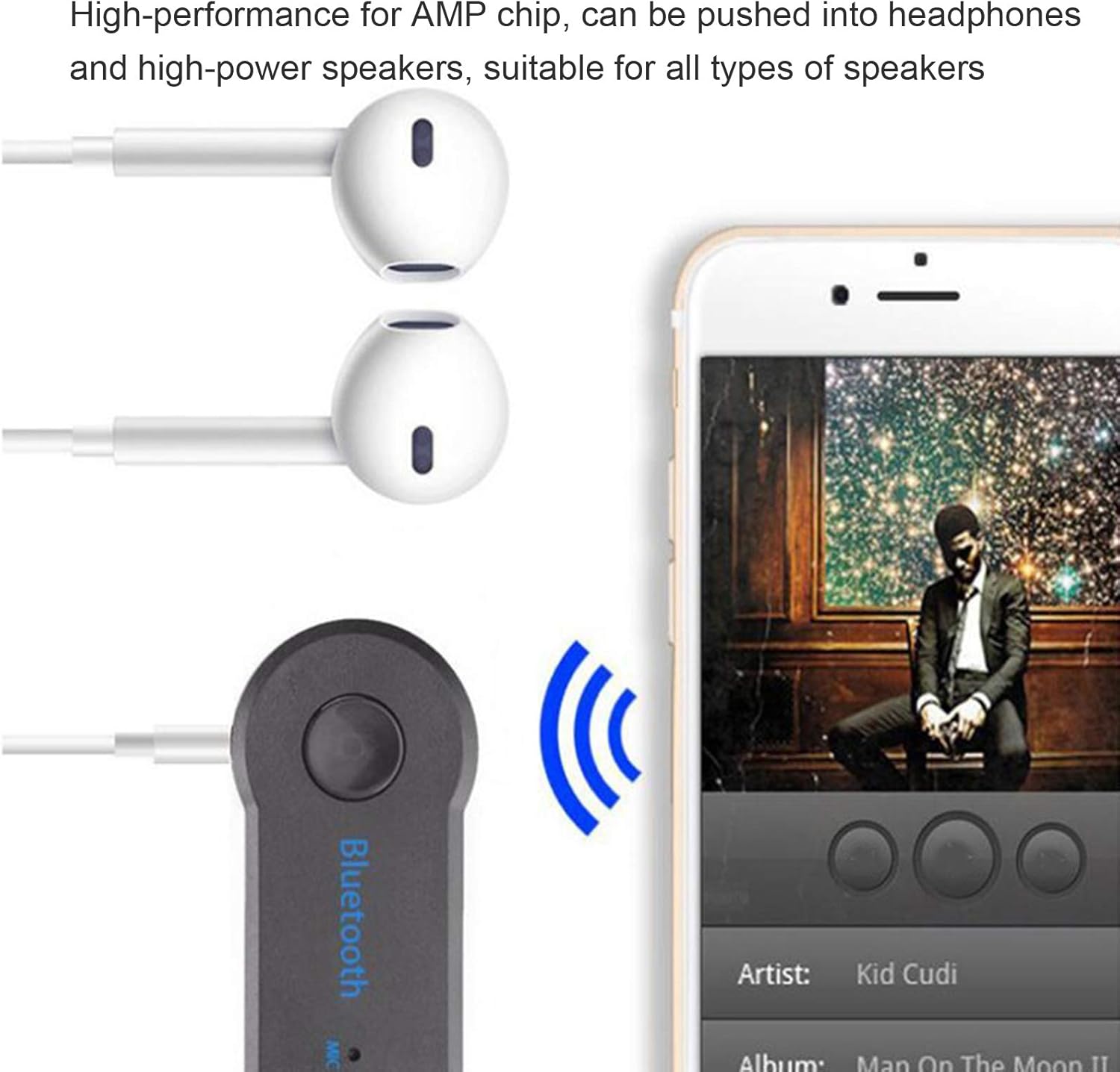 Mini Bluetooth Receiver for Samsung Galaxy J3 Pro - Wireless to 3.5mm Jack Hands-Free Car Kit for Car Music 3.5mm Audio Jack wLED Button Indicator for Audio Stereo System Headphone Speaker