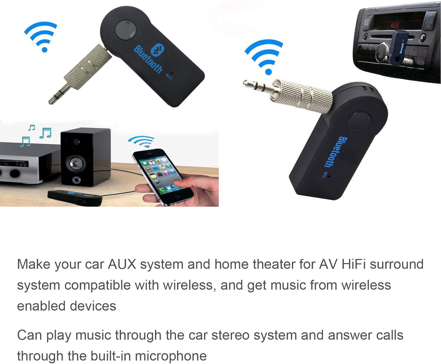 Mini Bluetooth Receiver for Samsung Galaxy J3 Pro - Wireless to 3.5mm Jack Hands-Free Car Kit for Car Music 3.5mm Audio Jack wLED Button Indicator for Audio Stereo System Headphone Speaker