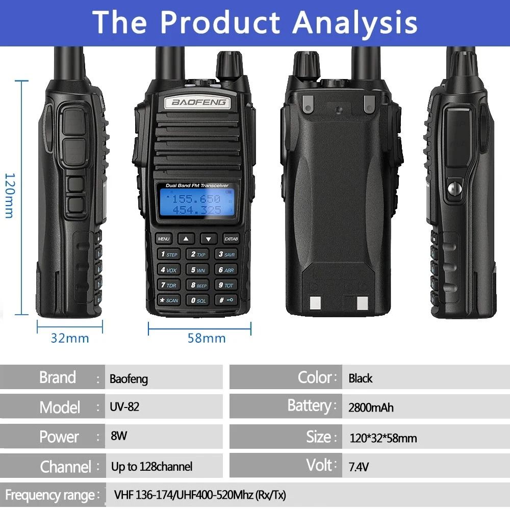 Double “BaoFeng UV82 High-Performance Handheld Walkie Talkie with Dual Display, Programmable Channels, and Enhanced Audio Clarity for Reliable Communication”