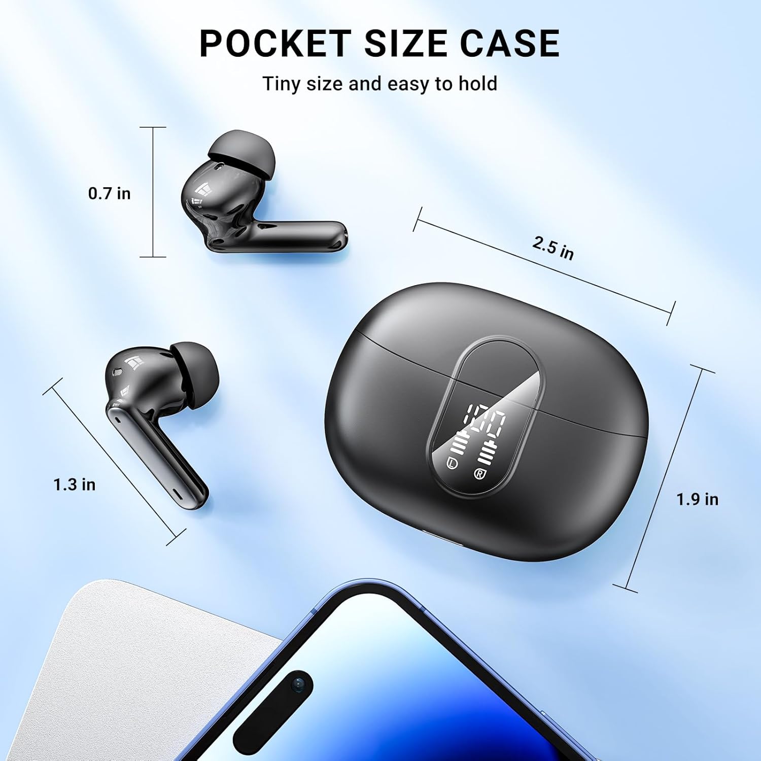 Wireless Earbuds, Bluetooth 5.3 Headphones In Ear 40h Playtime Mini Ear Buds Deep Bass, Earphones Light Weight, Bluetooth Earbuds IP7 Waterproof, Portable Design