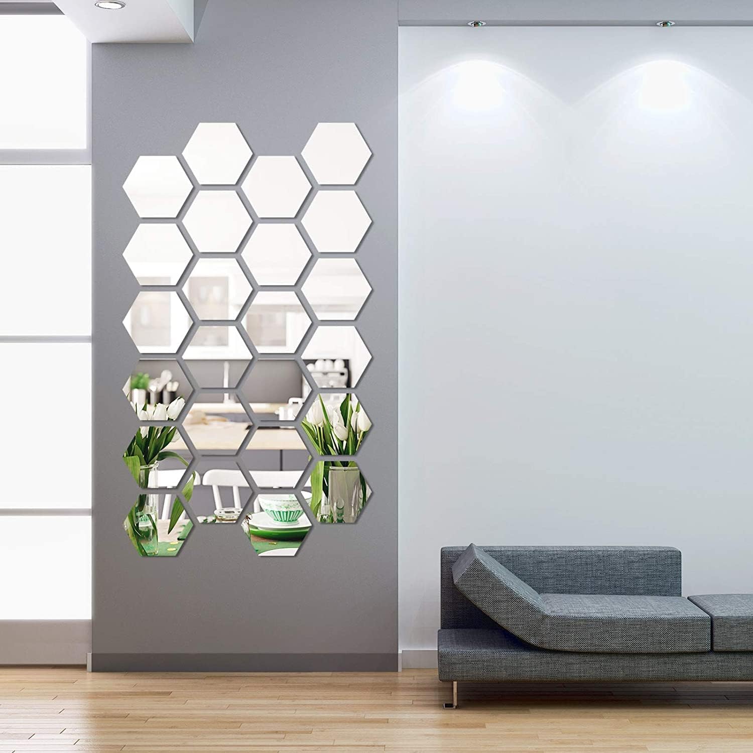 12 Pieces Hexagon Mirror Wall Sticker Removable Acrylic Mirror Setting Wall Sticker Decal Honey Comb Mirror Decal for Living Room Bedroom Home Decor