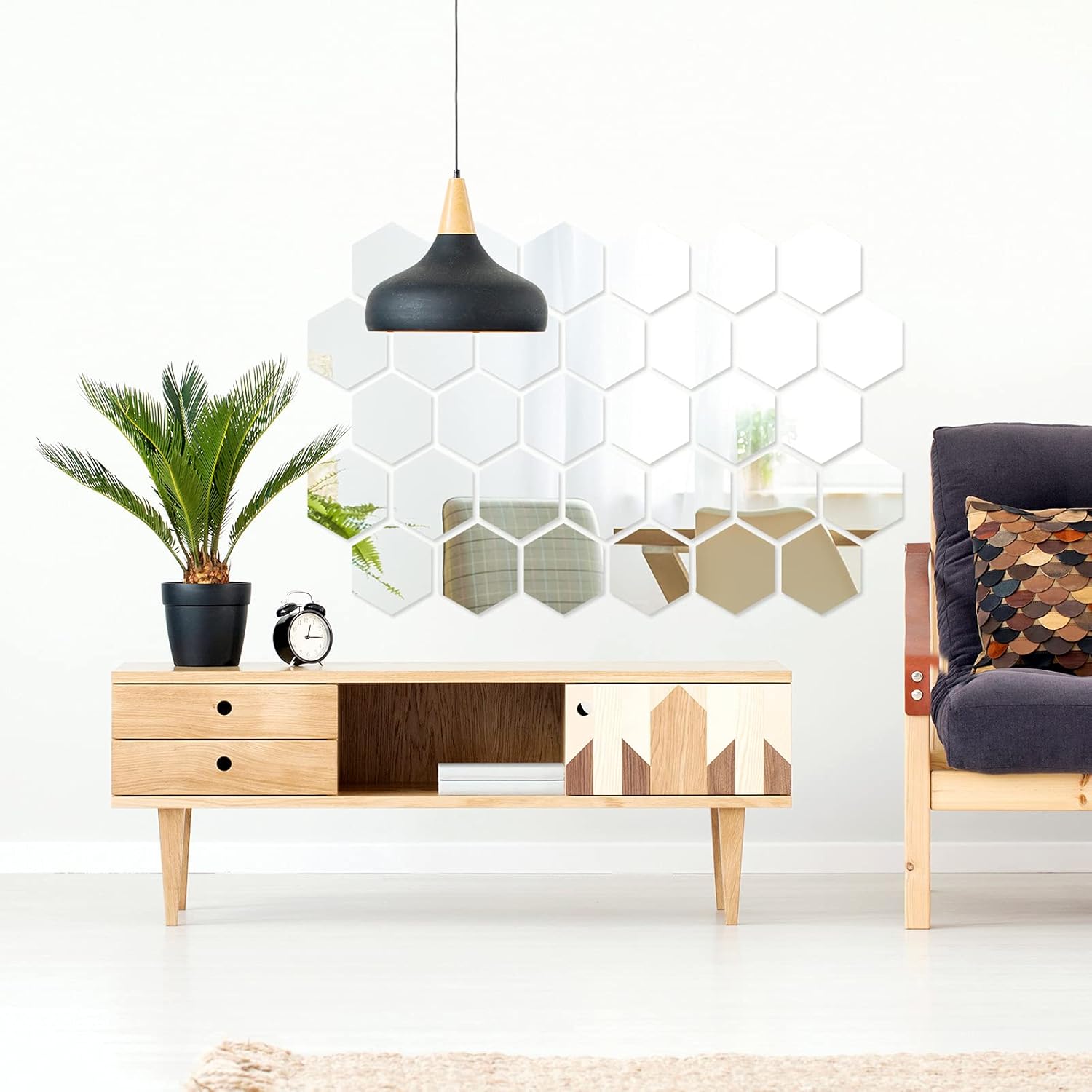 12 Pieces Hexagon Mirror Wall Sticker Removable Acrylic Mirror Setting Wall Sticker Decal Honey Comb Mirror Decal for Living Room Bedroom Home Decor