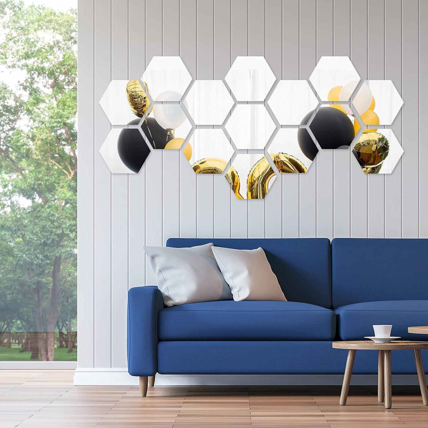 12 Pieces Hexagon Mirror Wall Sticker Removable Acrylic Mirror Setting Wall Sticker Decal Honey Comb Mirror Decal for Living Room Bedroom Home Decor