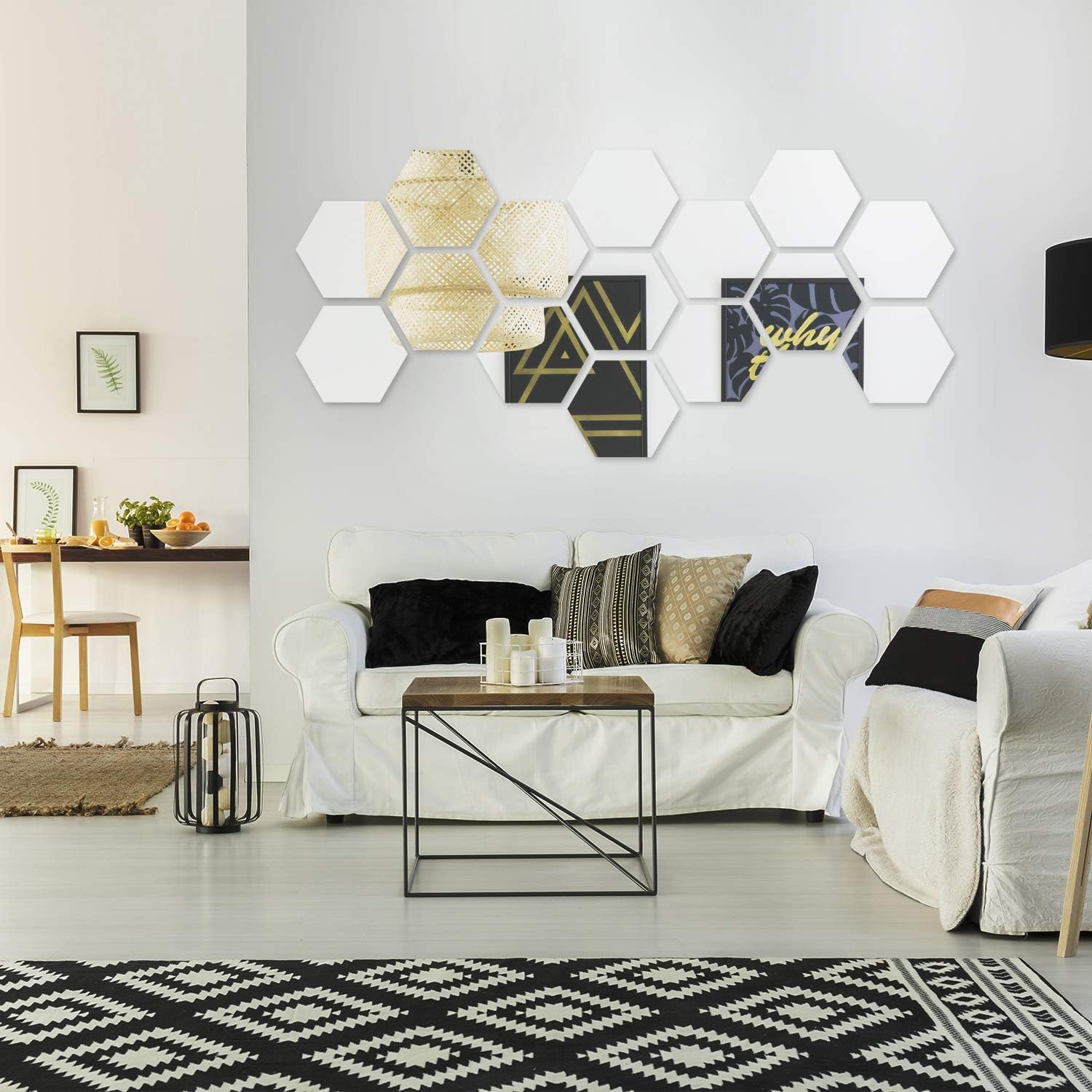 12 Pieces Hexagon Mirror Wall Sticker Removable Acrylic Mirror Setting Wall Sticker Decal Honey Comb Mirror Decal for Living Room Bedroom Home Decor
