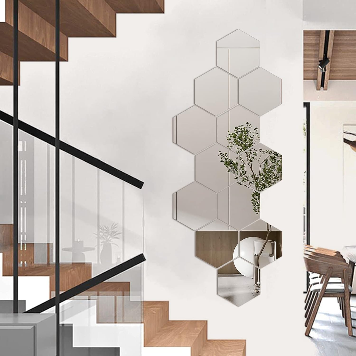 12 Pieces Hexagon Mirror Wall Sticker Removable Acrylic Mirror Setting Wall Sticker Decal Honey Comb Mirror Decal for Living Room Bedroom Home Decor