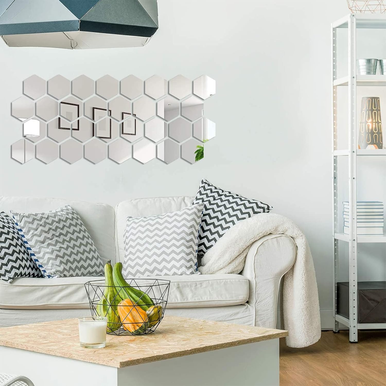 12 Pieces Hexagon Mirror Wall Sticker Removable Acrylic Mirror Setting Wall Sticker Decal Honey Comb Mirror Decal for Living Room Bedroom Home Decor
