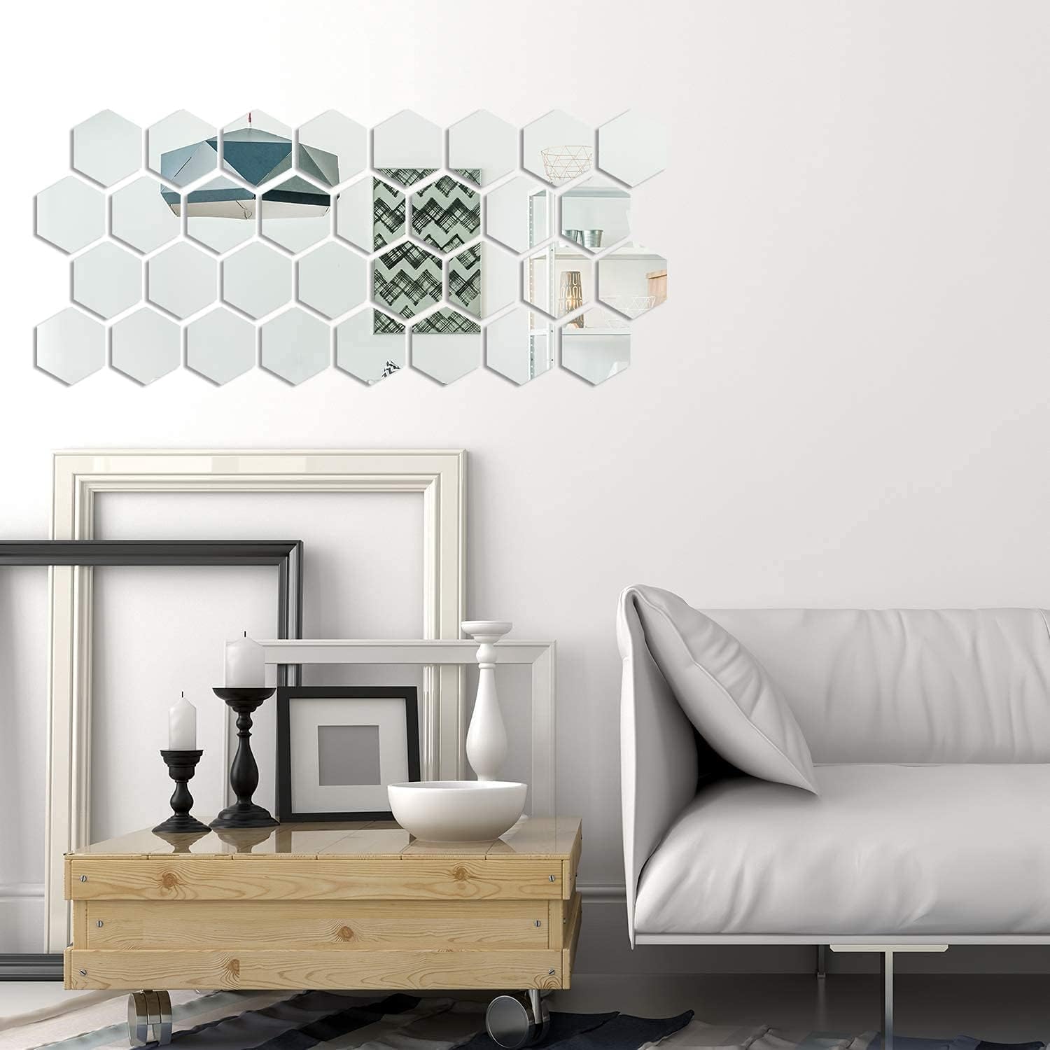 12 Pieces Hexagon Mirror Wall Sticker Removable Acrylic Mirror Setting Wall Sticker Decal Honey Comb Mirror Decal for Living Room Bedroom Home Decor
