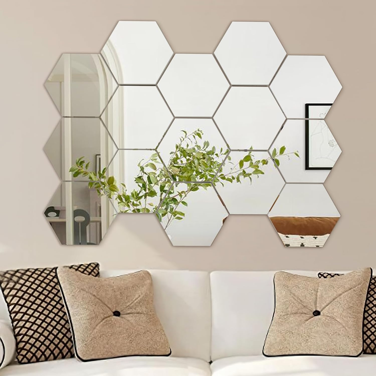 12 Pieces Hexagon Mirror Wall Sticker Removable Acrylic Mirror Setting Wall Sticker Decal Honey Comb Mirror Decal for Living Room Bedroom Home Decor
