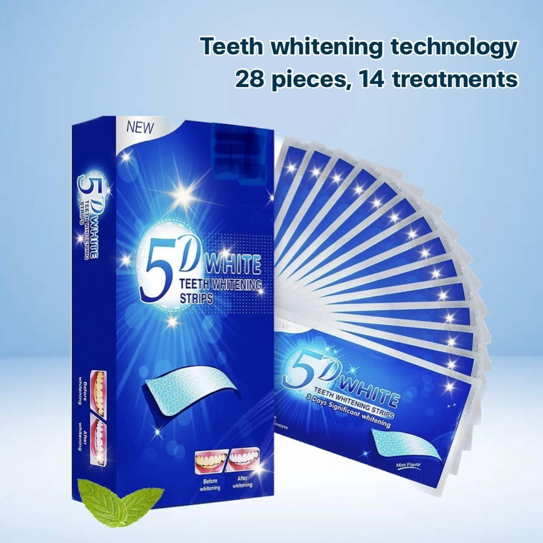 Premium Teeth Whitening Strips, 28 Piece Tooth Whitening Pack for 14 Treatments, Safe On Enamel, Easy to Use Home Tooth Whitening kit, Advanced 5D Technology Teeth Whitening Kit