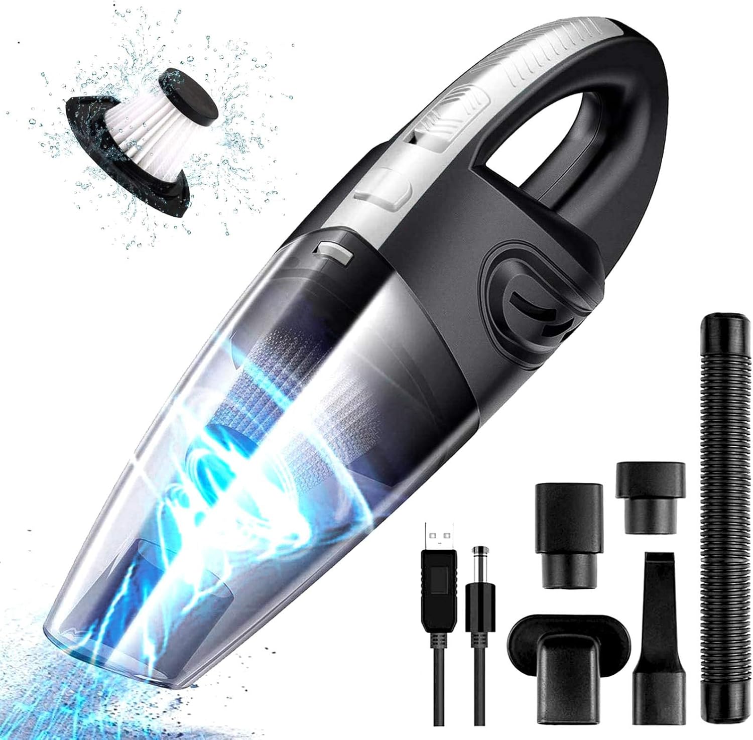 Handheld Vacuums Cordless 120W USB Rechargeable Car Vacuum Cleaner, Lightweight Wet Dry Vacuum, Car Hoover for Kitchen, Car, Office, Home, Pet Hair Cleaning