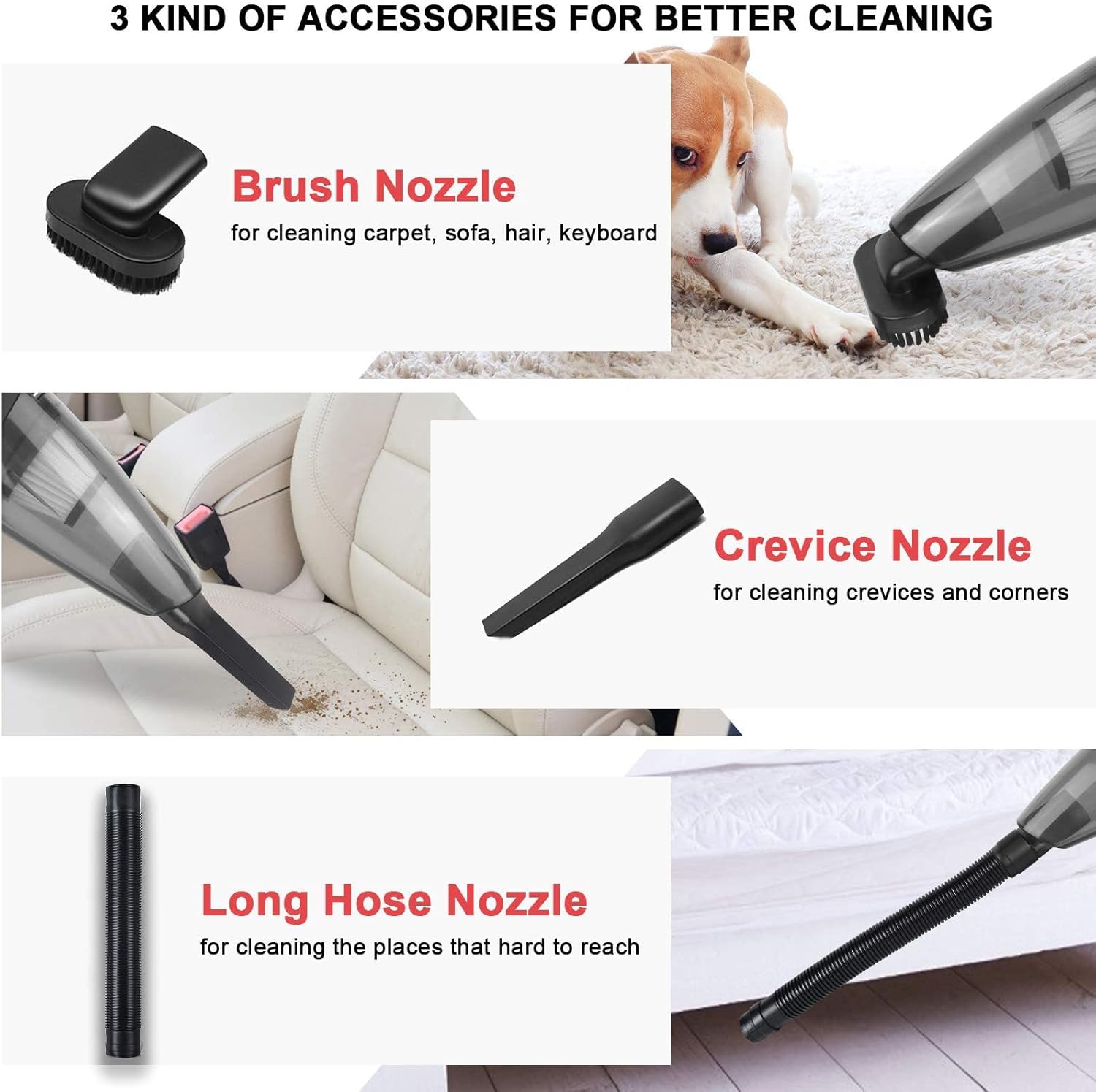 Handheld Vacuums Cordless 120W USB Rechargeable Car Vacuum Cleaner, Lightweight Wet Dry Vacuum, Car Hoover for Kitchen, Car, Office, Home, Pet Hair Cleaning