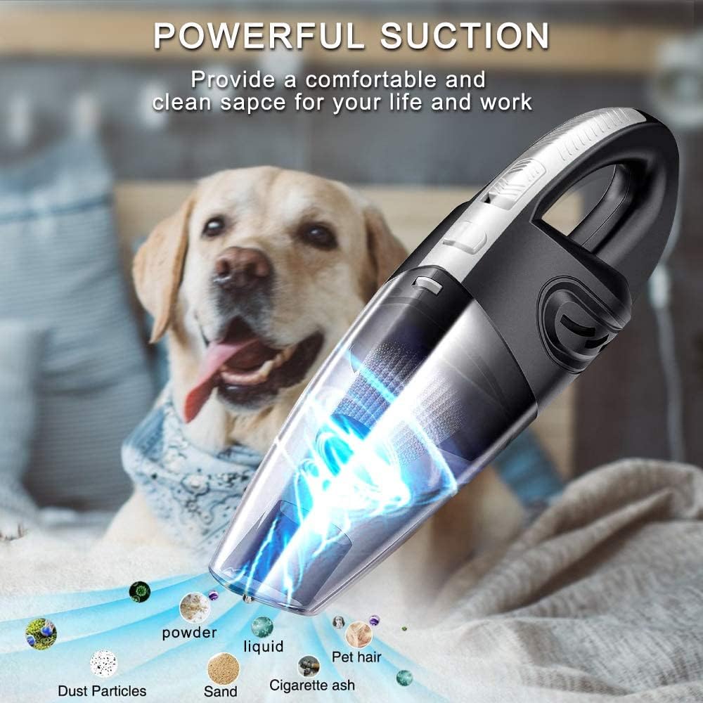 Handheld Vacuums Cordless 120W USB Rechargeable Car Vacuum Cleaner, Lightweight Wet Dry Vacuum, Car Hoover for Kitchen, Car, Office, Home, Pet Hair Cleaning