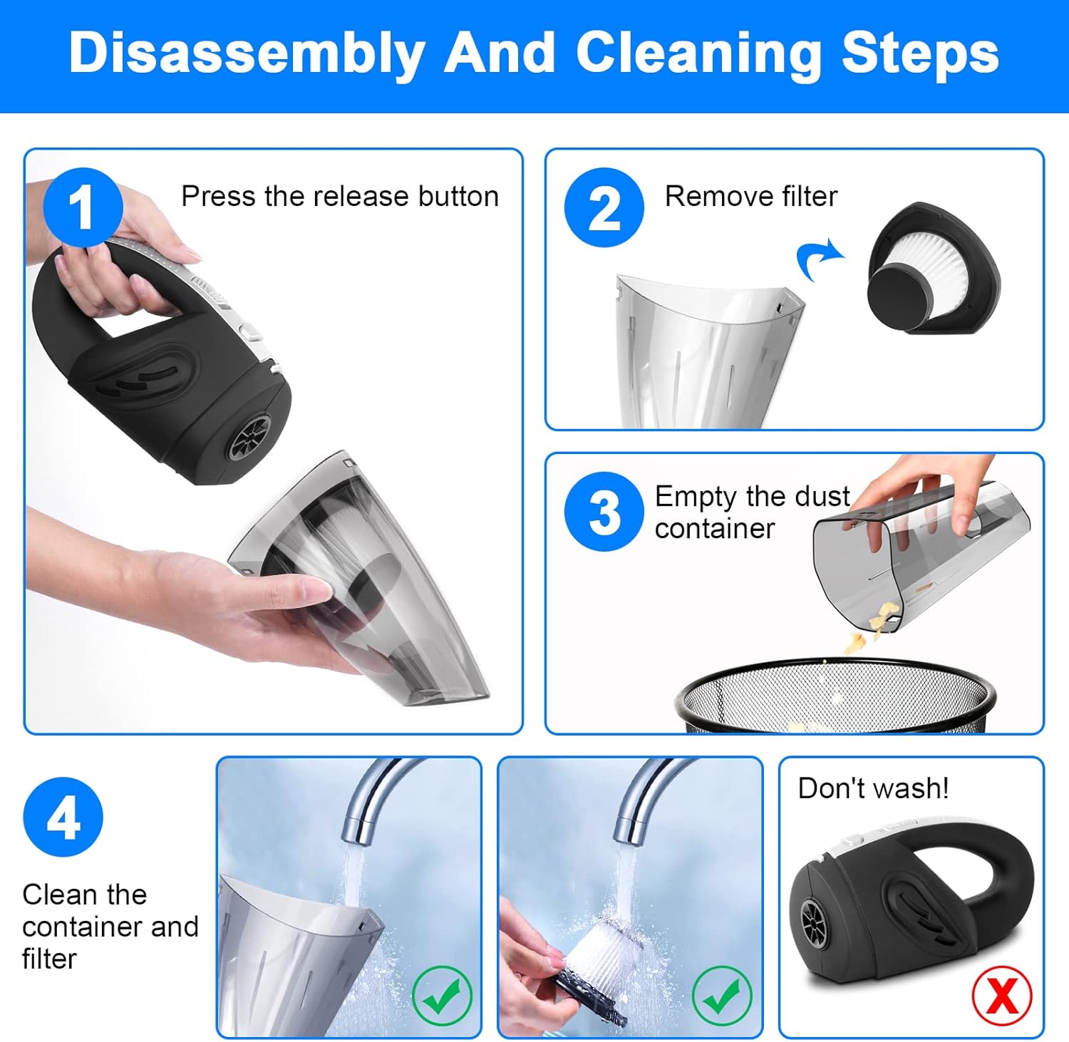 Handheld Vacuums Cordless 120W USB Rechargeable Car Vacuum Cleaner, Lightweight Wet Dry Vacuum, Car Hoover for Kitchen, Car, Office, Home, Pet Hair Cleaning