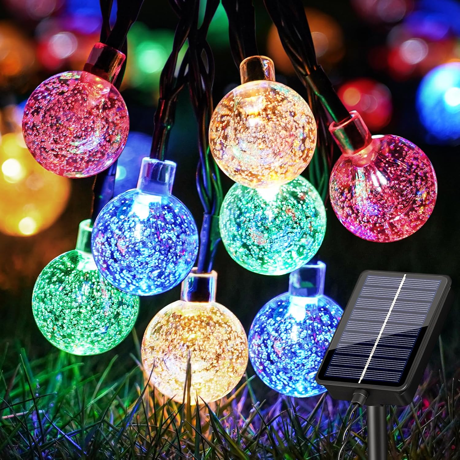 Solar Lights Outdoor Garden,  50LED Garden Solar String Lights Waterproof Crystal Globe Fairy Lights Outdoor Christmas Lights for Garden, Gazebo,Camping,Party, Christmas Decorations(Colorful) [Energy