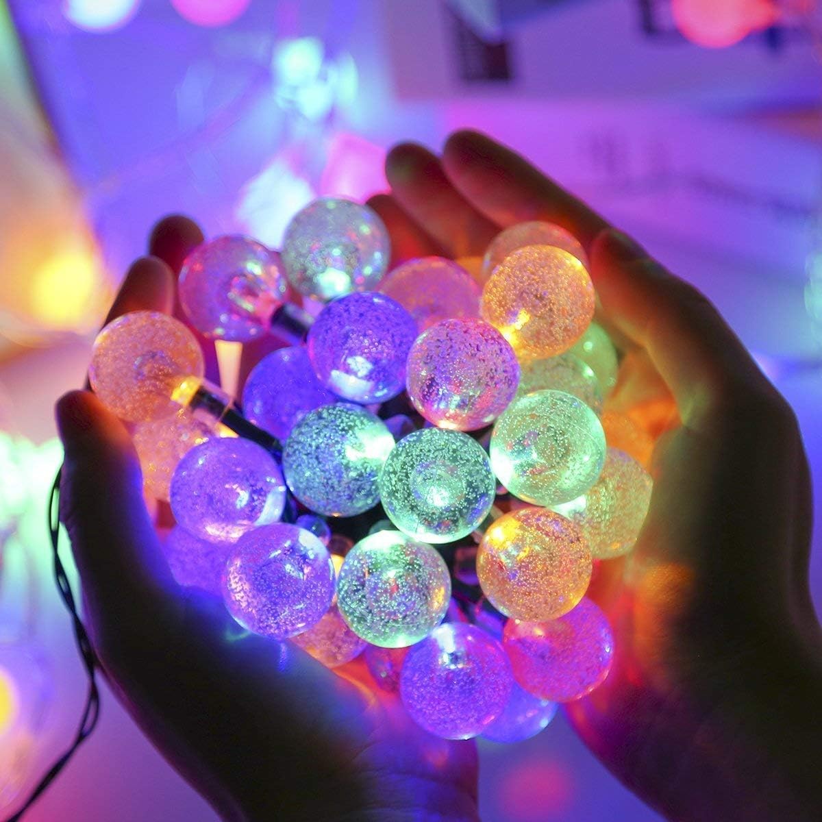 Solar Lights Outdoor Garden,  50LED Garden Solar String Lights Waterproof Crystal Globe Fairy Lights Outdoor Christmas Lights for Garden, Gazebo,Camping,Party, Christmas Decorations(Colorful) [Energy