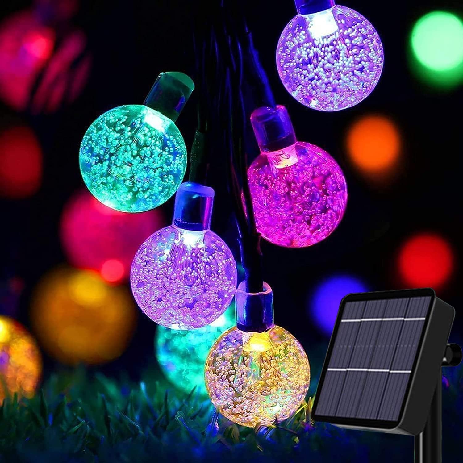 Solar Lights Outdoor Garden,  50LED Garden Solar String Lights Waterproof Crystal Globe Fairy Lights Outdoor Christmas Lights for Garden, Gazebo,Camping,Party, Christmas Decorations(Colorful) [Energy