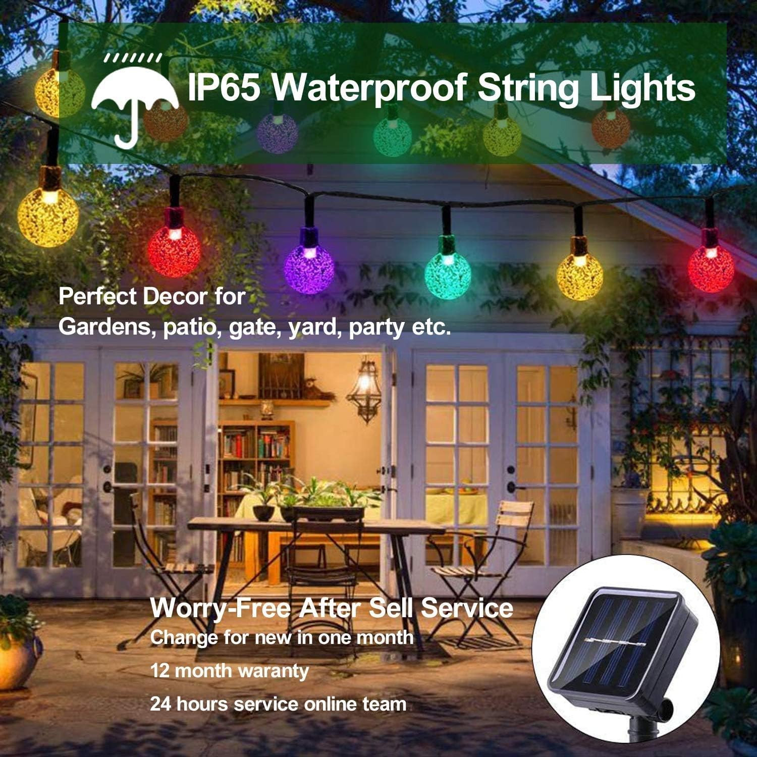 Solar Lights Outdoor Garden,  50LED Garden Solar String Lights Waterproof Crystal Globe Fairy Lights Outdoor Christmas Lights for Garden, Gazebo,Camping,Party, Christmas Decorations(Colorful) [Energy