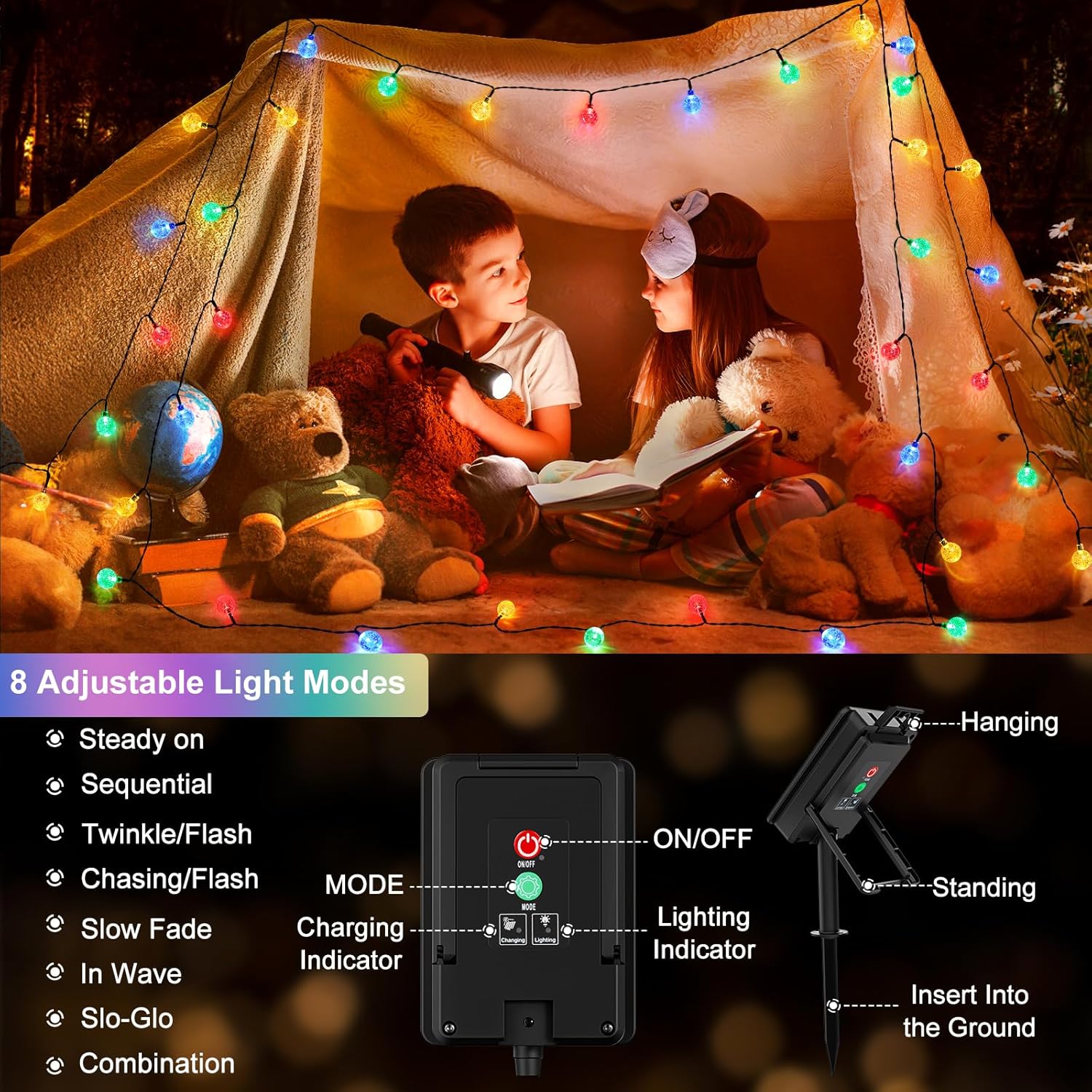 Solar Lights Outdoor Garden,  50LED Garden Solar String Lights Waterproof Crystal Globe Fairy Lights Outdoor Christmas Lights for Garden, Gazebo,Camping,Party, Christmas Decorations(Colorful) [Energy