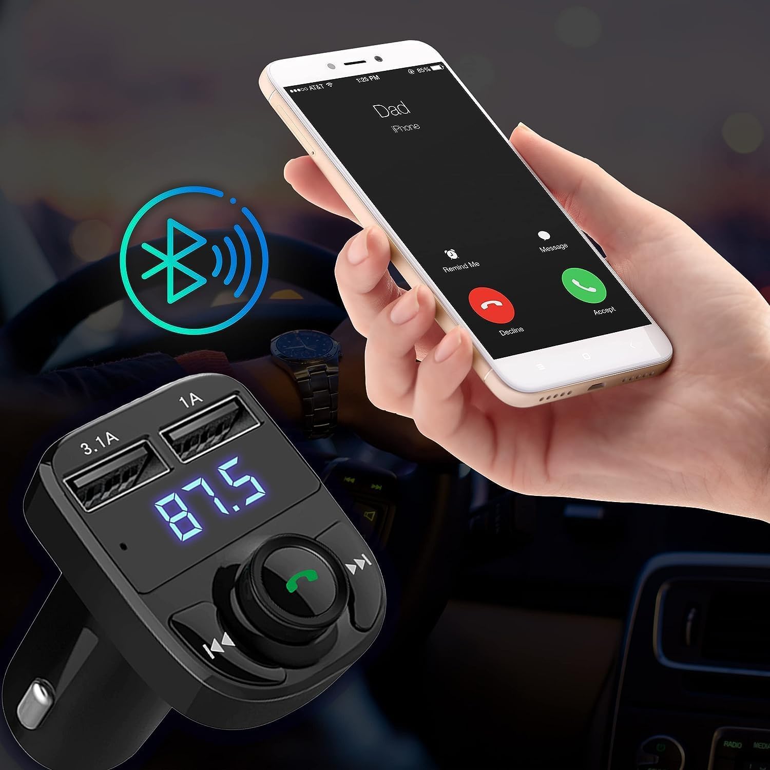 Bluetooth FM Transmitter, New X8 Fast Car Charger,Hands-Free Call Receiver,Universal Car Bluetooth, USB Mobile Charger Port, bluetooth car adapter, Music Player Supports TF Card & USB Disk