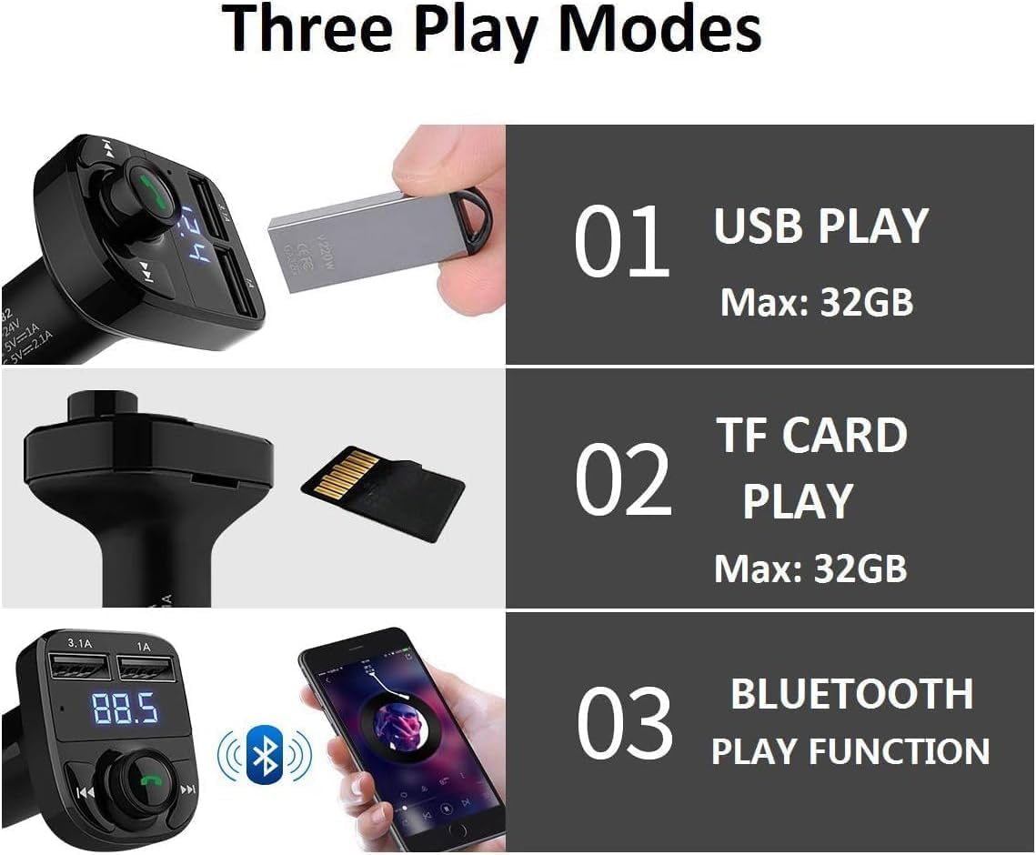 Bluetooth FM Transmitter, New X8 Fast Car Charger,Hands-Free Call Receiver,Universal Car Bluetooth, USB Mobile Charger Port, bluetooth car adapter, Music Player Supports TF Card & USB Disk