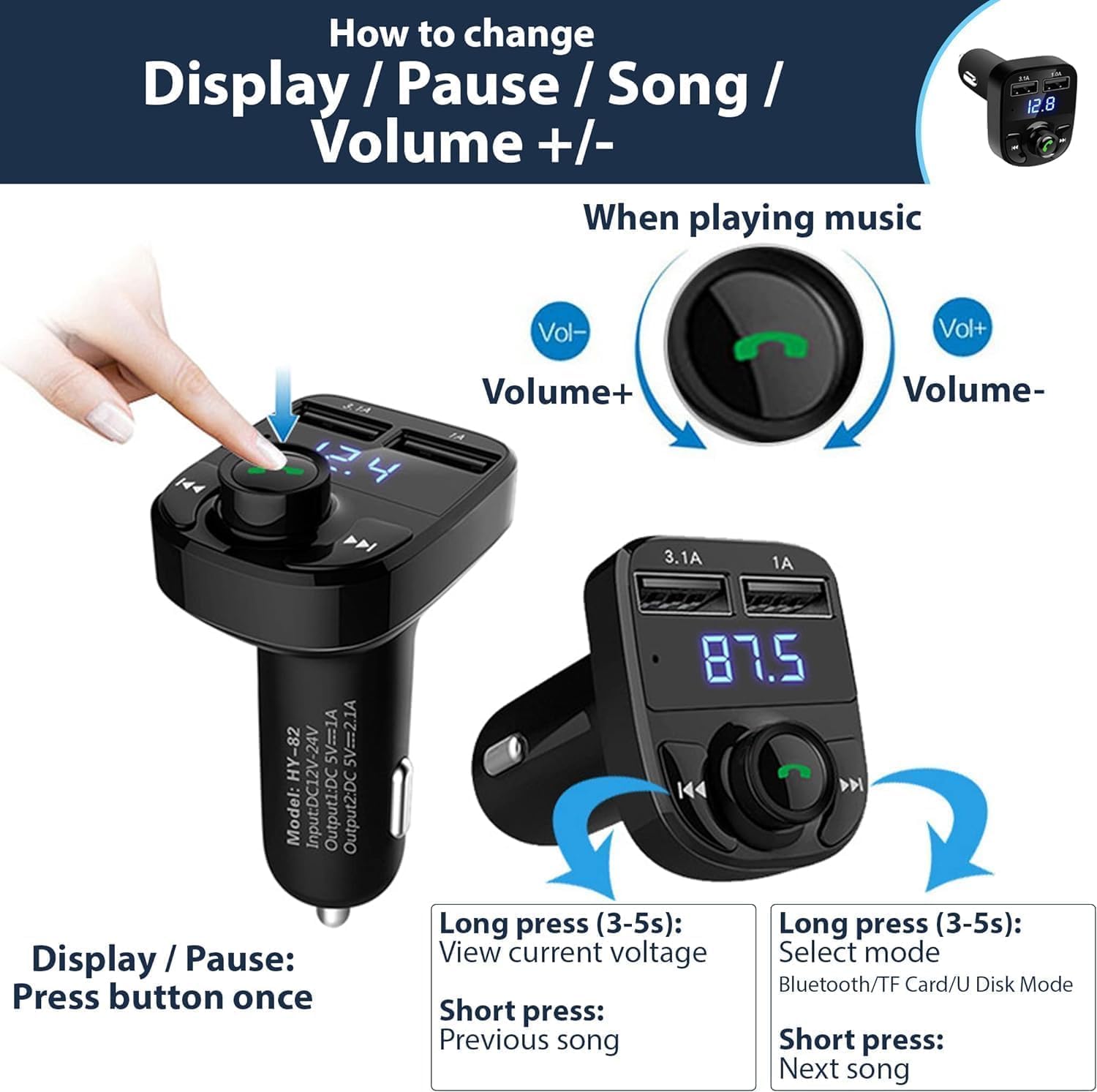Bluetooth FM Transmitter, New X8 Fast Car Charger,Hands-Free Call Receiver,Universal Car Bluetooth, USB Mobile Charger Port, bluetooth car adapter, Music Player Supports TF Card & USB Disk