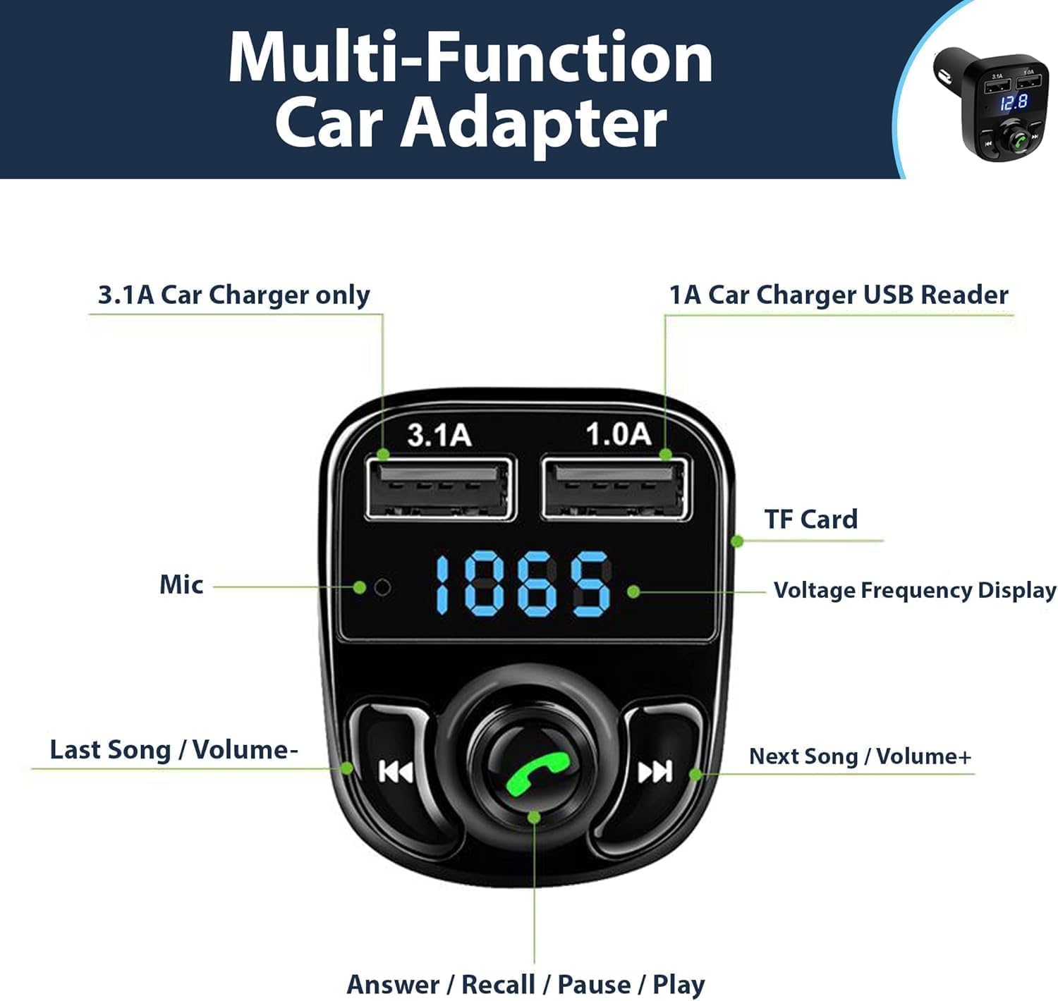 Bluetooth FM Transmitter, New X8 Fast Car Charger,Hands-Free Call Receiver,Universal Car Bluetooth, USB Mobile Charger Port, bluetooth car adapter, Music Player Supports TF Card & USB Disk
