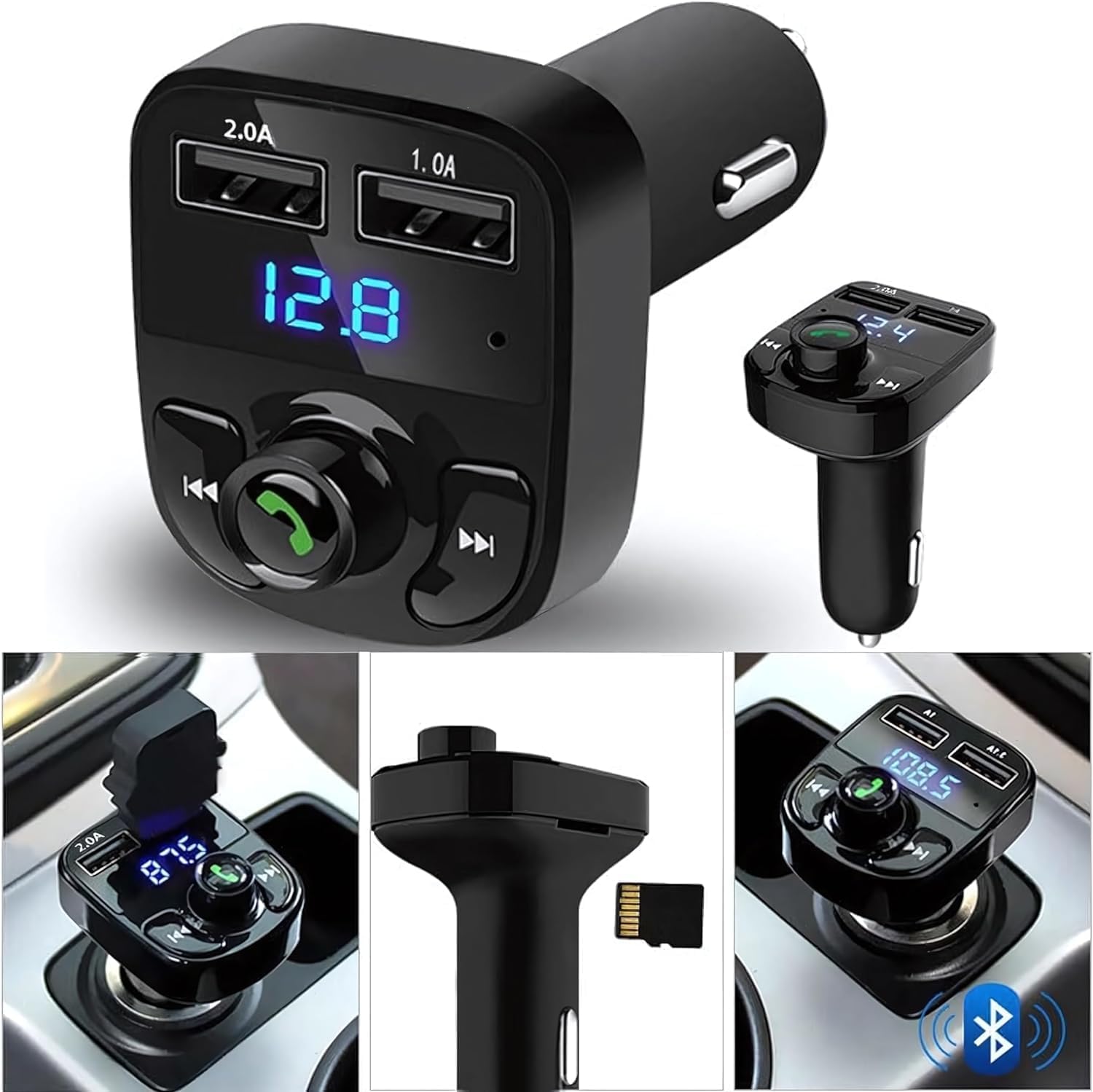 Bluetooth FM Transmitter, New X8 Fast Car Charger,Hands-Free Call Receiver,Universal Car Bluetooth, USB Mobile Charger Port, bluetooth car adapter, Music Player Supports TF Card & USB Disk