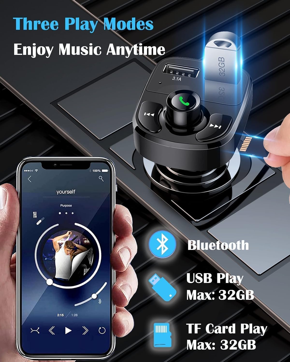 Bluetooth FM Transmitter, New X8 Fast Car Charger,Hands-Free Call Receiver,Universal Car Bluetooth, USB Mobile Charger Port, bluetooth car adapter, Music Player Supports TF Card & USB Disk
