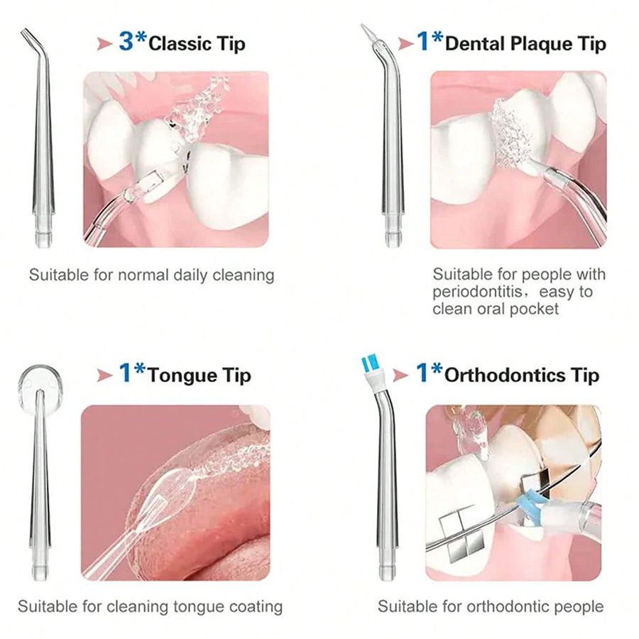 Water Flosser Cordless Oral Irrigator Mini Portable 220ml Sink USB Rechargeable IPX7 Waterproof Electric Dental Flossers 3 Modes with 4 Nozzles Waterproof 360° Rotating