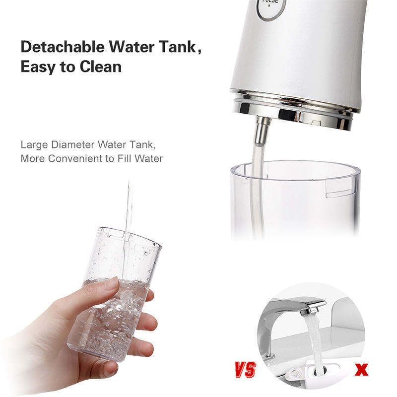 Water Flosser Cordless Oral Irrigator Mini Portable 220ml Sink USB Rechargeable IPX7 Waterproof Electric Dental Flossers 3 Modes with 4 Nozzles Waterproof 360° Rotating