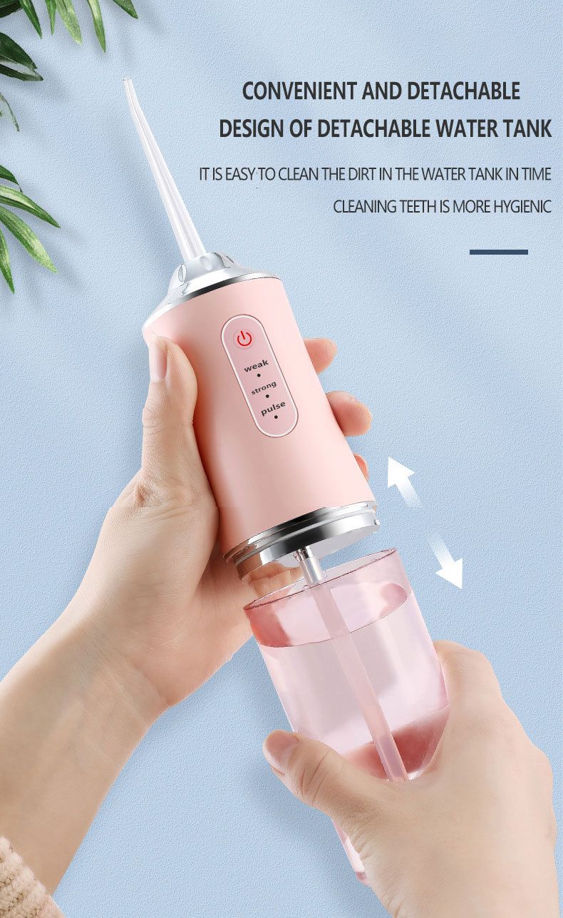 Water Flosser Cordless Oral Irrigator Mini Portable 220ml Sink USB Rechargeable IPX7 Waterproof Electric Dental Flossers 3 Modes with 4 Nozzles Waterproof 360° Rotating