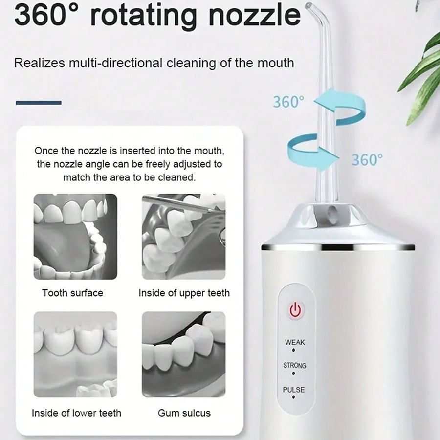 Water Flosser Cordless Oral Irrigator Mini Portable 220ml Sink USB Rechargeable IPX7 Waterproof Electric Dental Flossers 3 Modes with 4 Nozzles Waterproof 360° Rotating
