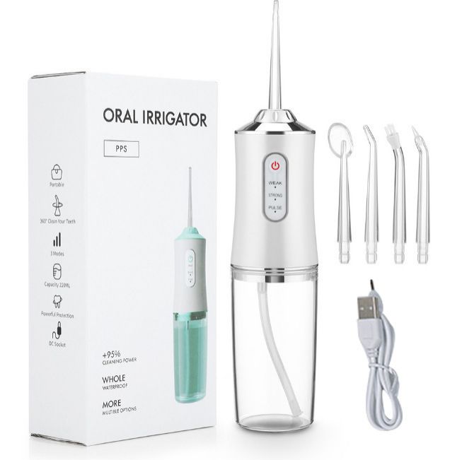 Water Flosser Cordless Oral Irrigator Mini Portable 220ml Sink USB Rechargeable IPX7 Waterproof Electric Dental Flossers 3 Modes with 4 Nozzles Waterproof 360° Rotating
