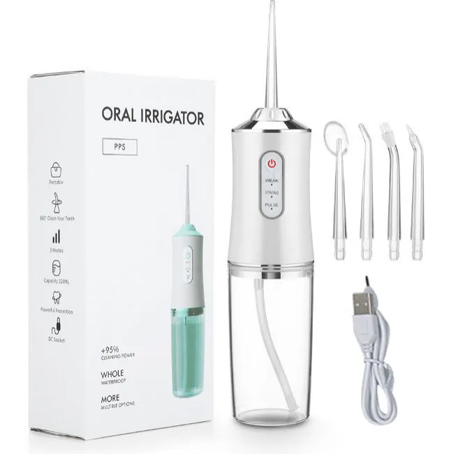 Water Flosser Cordless Oral Irrigator Mini Portable 220ml Sink USB Rechargeable IPX7 Waterproof Electric Dental Flossers 3 Modes with 4 Nozzles Waterproof 360° Rotating