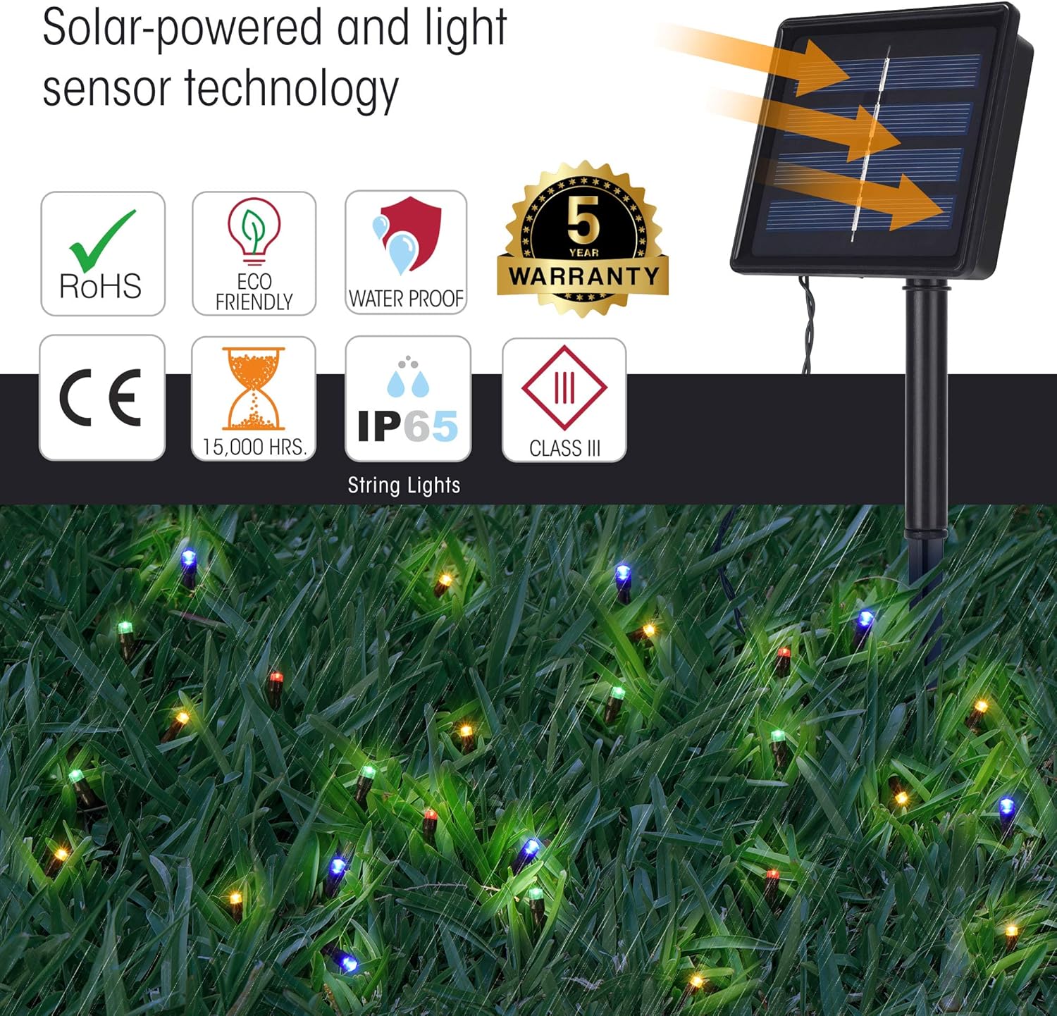 Solar String Lights Outdoor Led Fairy Lights Solar Fairy String Light for Garden Fence Home Christmas Tree Party Plaza 100 Led Multi-Colored