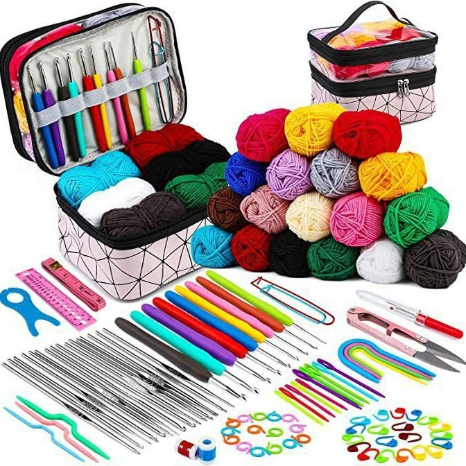 105 pcs Crochet Kit, Crochet Hooks Yarn Set, Knitting Kit, Knitting Accessories Set,Includes Complete Crochet Accessories-Perfect Crochet Starter Kit for Adults