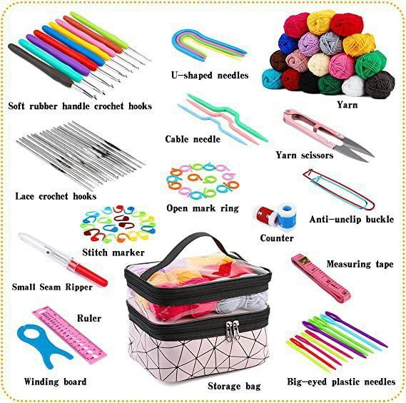 105 pcs Crochet Kit, Crochet Hooks Yarn Set, Knitting Kit, Knitting Accessories Set,Includes Complete Crochet Accessories-Perfect Crochet Starter Kit for Adults