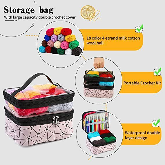 105 pcs Crochet Kit, Crochet Hooks Yarn Set, Knitting Kit, Knitting Accessories Set,Includes Complete Crochet Accessories-Perfect Crochet Starter Kit for Adults