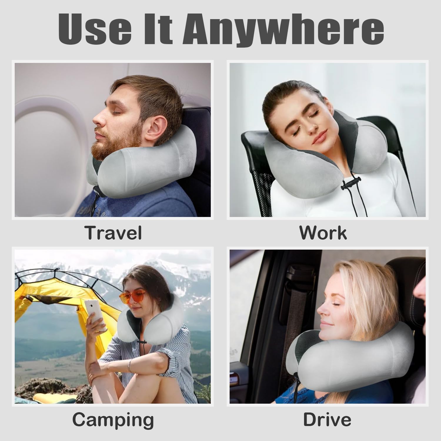 Travel Pillow, Memory Foam Neck Pillow for Traveling, U Shape Neck Pillow Airplane Portable Flight Pillow Travel Kit with 3D Contoured Eye Masks and Earplugs for Plane Train Car Home Office
