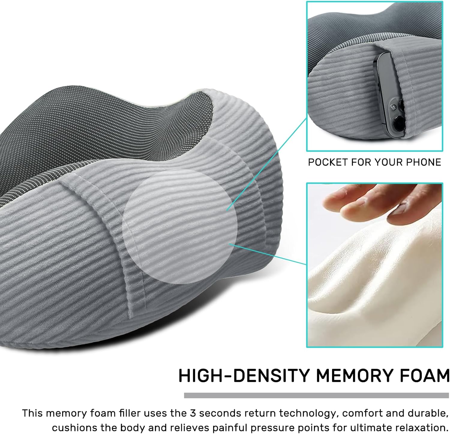 Travel Pillow, Memory Foam Neck Pillow for Traveling, U Shape Neck Pillow Airplane Portable Flight Pillow Travel Kit with 3D Contoured Eye Masks and Earplugs for Plane Train Car Home Office