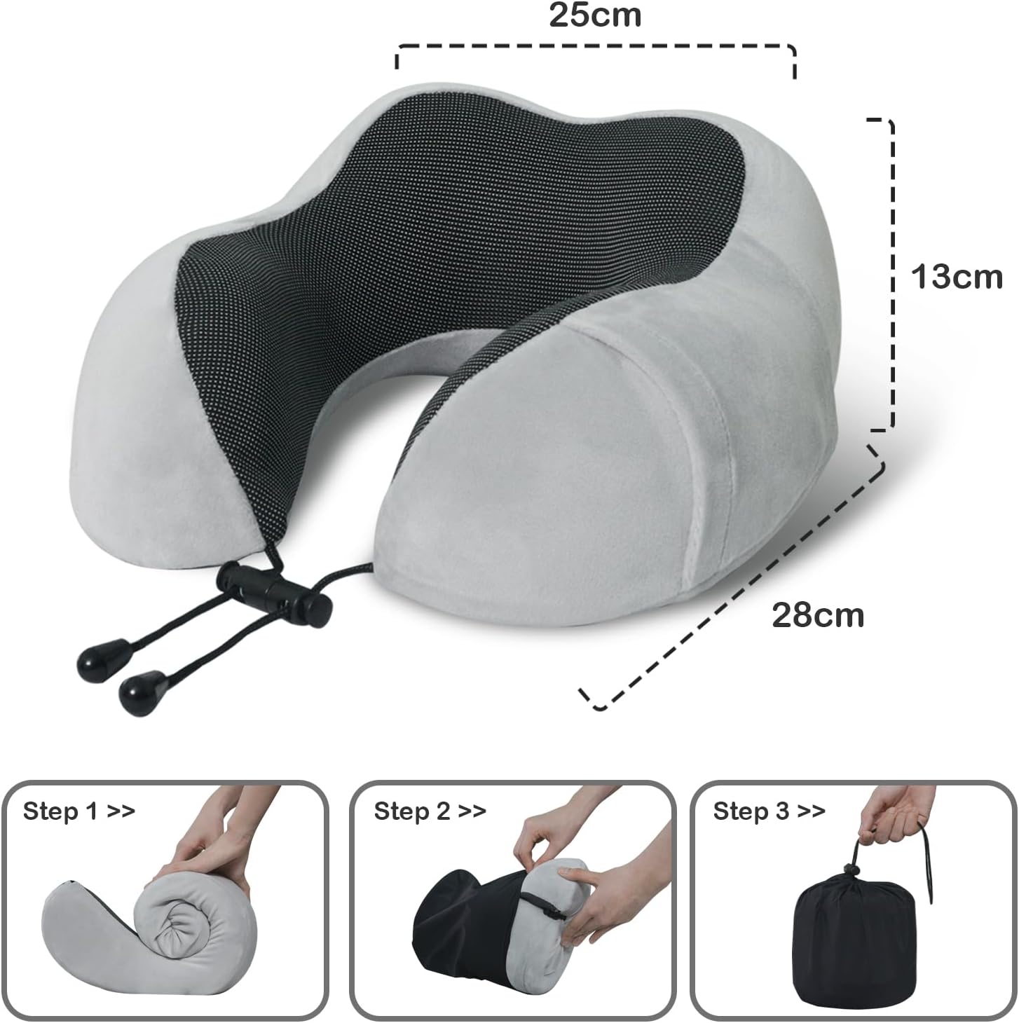 Travel Pillow, Memory Foam Neck Pillow for Traveling, U Shape Neck Pillow Airplane Portable Flight Pillow Travel Kit with 3D Contoured Eye Masks and Earplugs for Plane Train Car Home Office