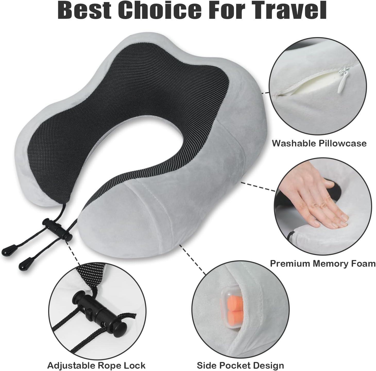 Travel Pillow, Memory Foam Neck Pillow for Traveling, U Shape Neck Pillow Airplane Portable Flight Pillow Travel Kit with 3D Contoured Eye Masks and Earplugs for Plane Train Car Home Office