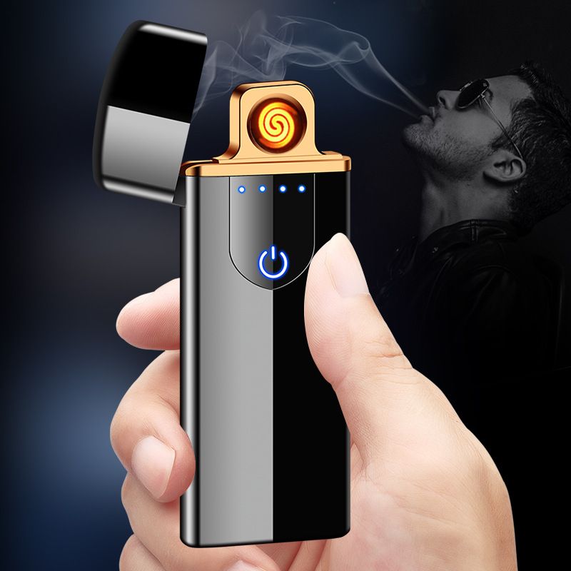 Electronic Lighter, Electric Lighter Windproof USB Rechargeable Slim Coil Lighter with Smart Fingerprint Sensor Double Side Ignition,Creative Power Indicator Flameless Lighter for Gifts(