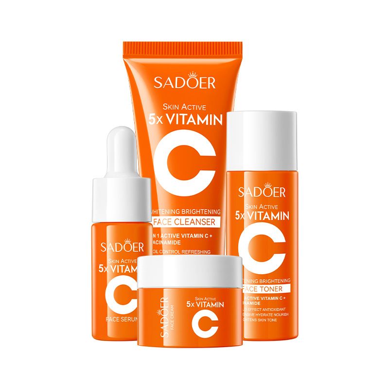 SADOER Vitamin C Skincare Set for travelling, 5pcs Skincare  Set With Facial Cleanser, Toner, Serum, Lotion & Face Cream, Moisturizing Face Skin Care Kit for Anti-Aging, Anti-Wrinkle