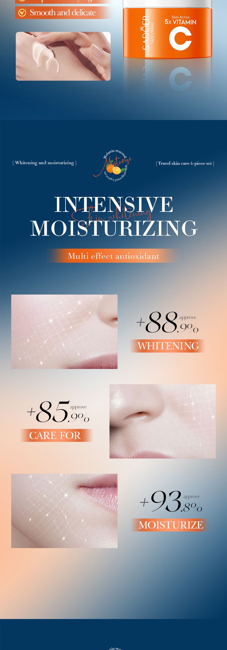 SADOER Vitamin C Skincare Set for travelling, 5pcs Skincare  Set With Facial Cleanser, Toner, Serum, Lotion & Face Cream, Moisturizing Face Skin Care Kit for Anti-Aging, Anti-Wrinkle