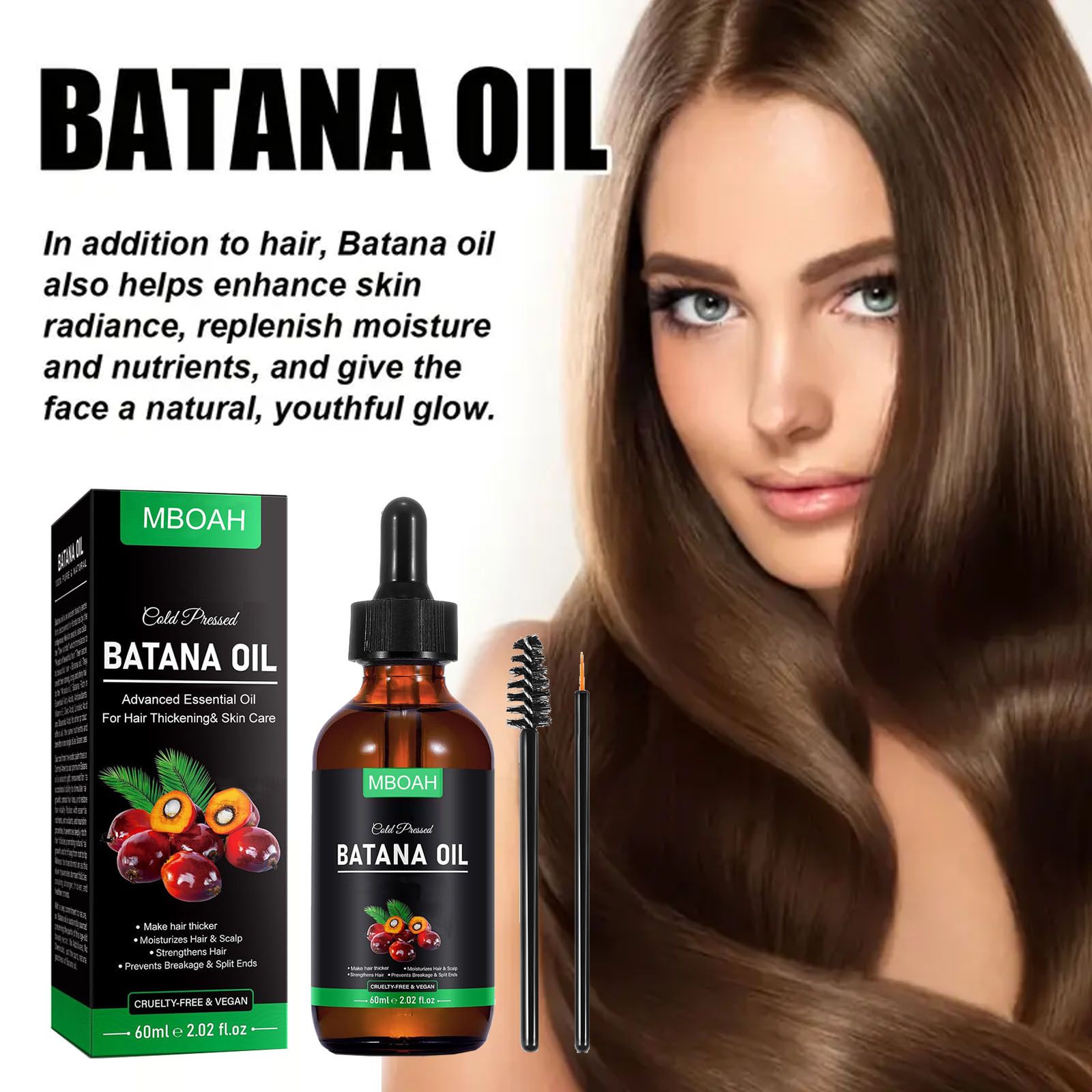 Batana Oil for Hair Growth 60ml, 100% Pure & Natural Batana Hair Oil, Prevent Hair Loss, Batana Oil from Honduras, Batana Oil for Men & Women for Thicker & Stronger Hair